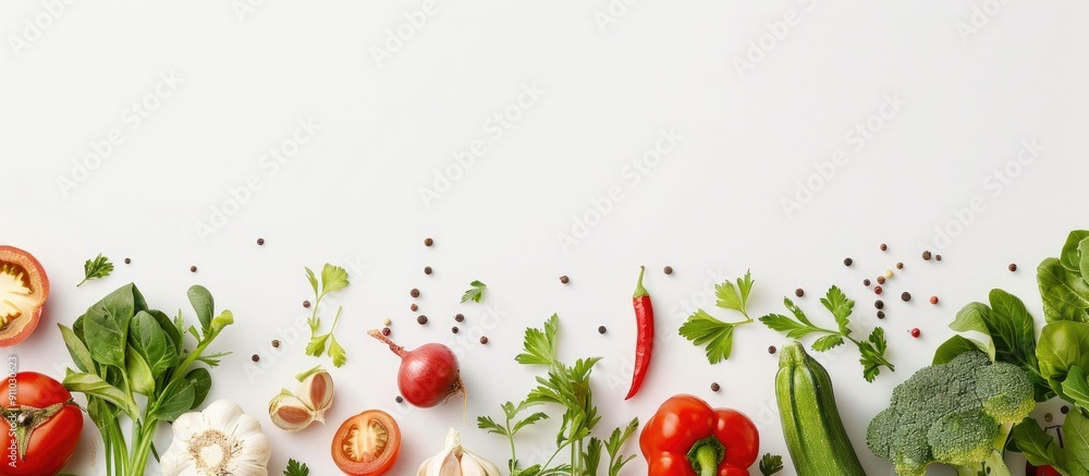 Poster various fresh vegetables displayed on a white background with a blank space for adding text or image