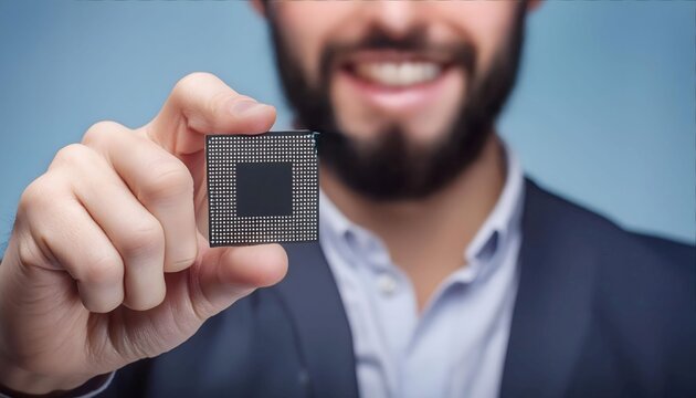 Man Holding Small Electronic Device Microchip