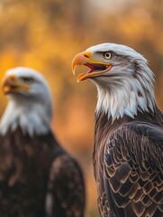 Fototapeta premium A pair of bald eagles stand side by side, a symbol of strength and freedom