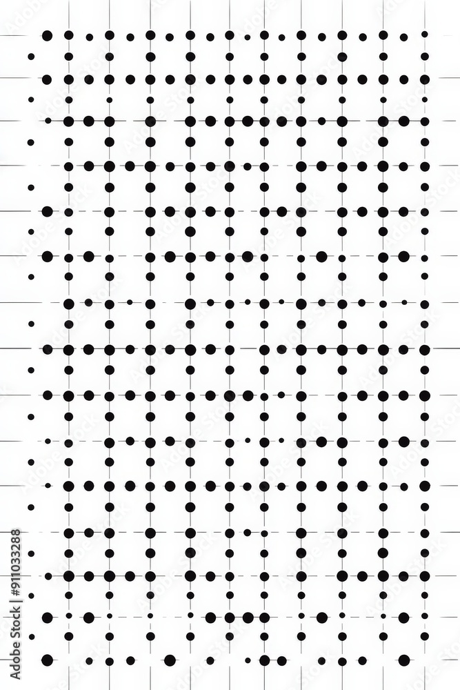Poster A simple black dots grid pattern on a white background, creating a minimalist and modern design that emphasizes order and simplicity through its repetitive dot structure.