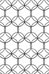 Fototapeta premium An elegant repeating geometric pattern of interlocking circles and arcs forming a sophisticated black and white lattice ideal for modern design projects.