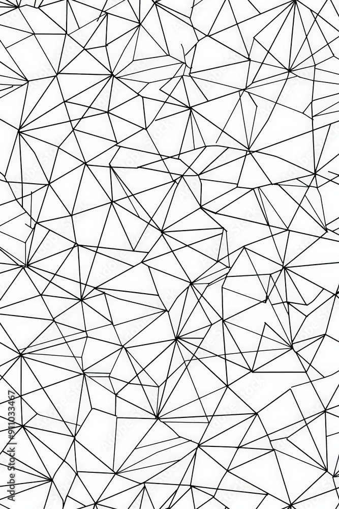 Fototapete This image showcases an abstract pattern with intersecting irregular triangle shapes in black lines on a white background, creating a dynamic and intricate visual appeal.