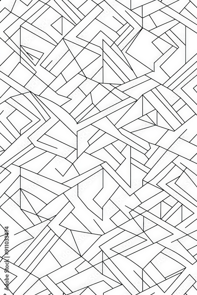 Leinwandbilder This image shows a complex abstract geometric maze in black and white, with intertwining sharp lines creating a dense and intricate pattern representing complexity.