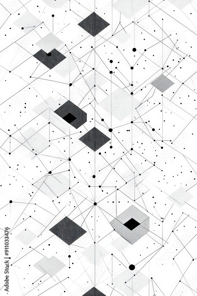 Aufkleber This image features an abstract geometric pattern with black dots and connected shapes in various shades of gray on a white background, forming an intriguing visual composition.