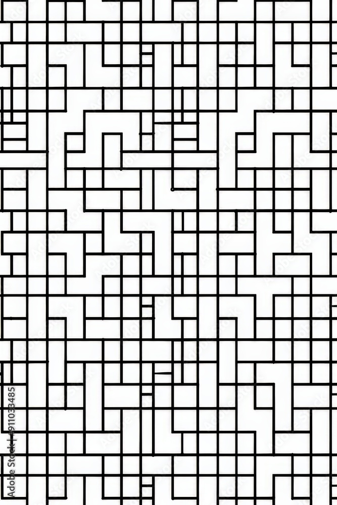 Aufkleber This image features a geometric maze pattern made up of straight interconnected black lines on a white background, forming a complex and visually appealing design.
