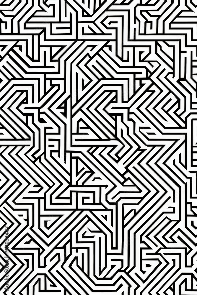 Aufkleber This image features a complex maze-like pattern composed of interwoven black lines against a white background, creating an intricate and engaging visual effect.