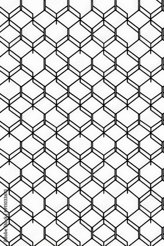 Poster This image displays an arrangement of isometric cubes forming a symmetrical geometric pattern in black and white, demonstrating a sense of order and uniformity.