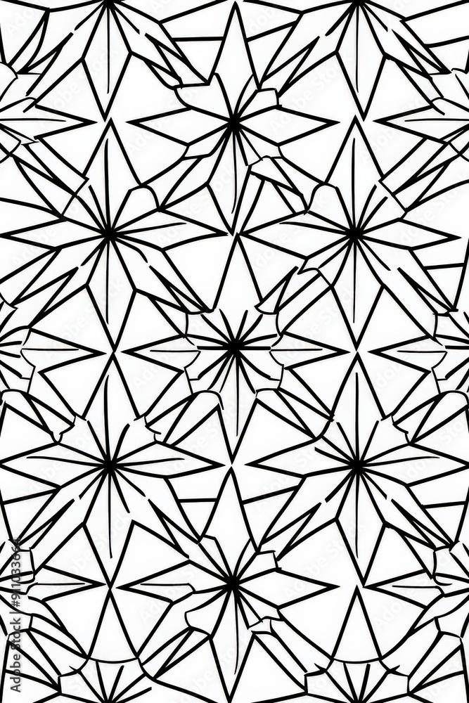 Aufkleber a striking geometric pattern of star shapes arranged symmetrically in black and white, exuding a sen