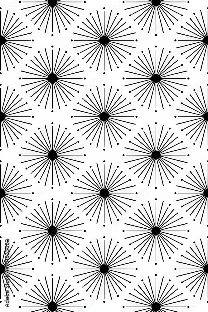 Fototapete this image features a repeating pattern of abstract black starbursts with radial symmetry on a white
