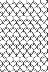 Fototapeta premium This image displays an arrangement of isometric cubes forming a symmetrical geometric pattern in black and white, demonstrating a sense of order and uniformity.