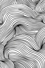 This image showcases complex wavy line patterns with a fluid artistic motion. The design utilizes black lines on a white background, creating depth and visual intrigue.