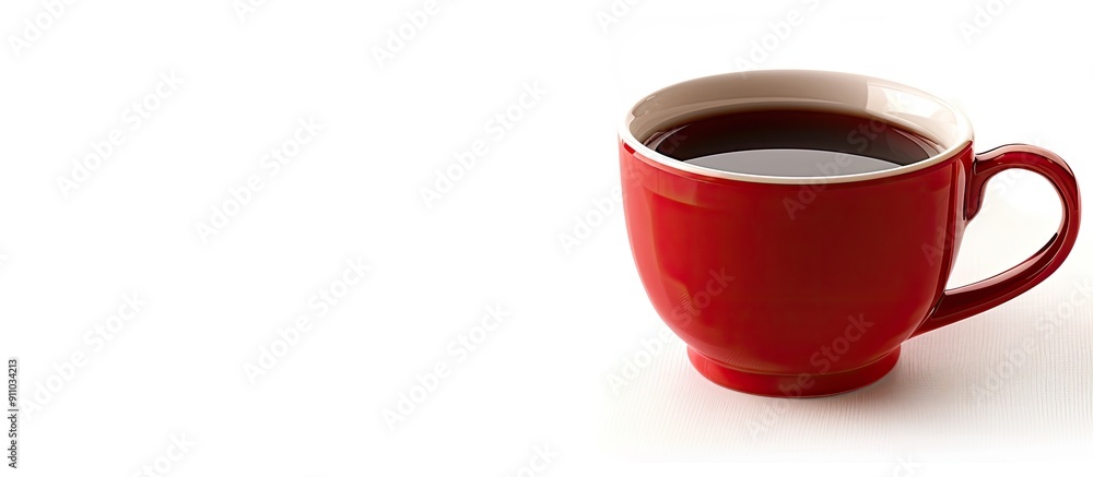 Poster red coffee cup close-up on white backdrop with clipping path for a copy space image.