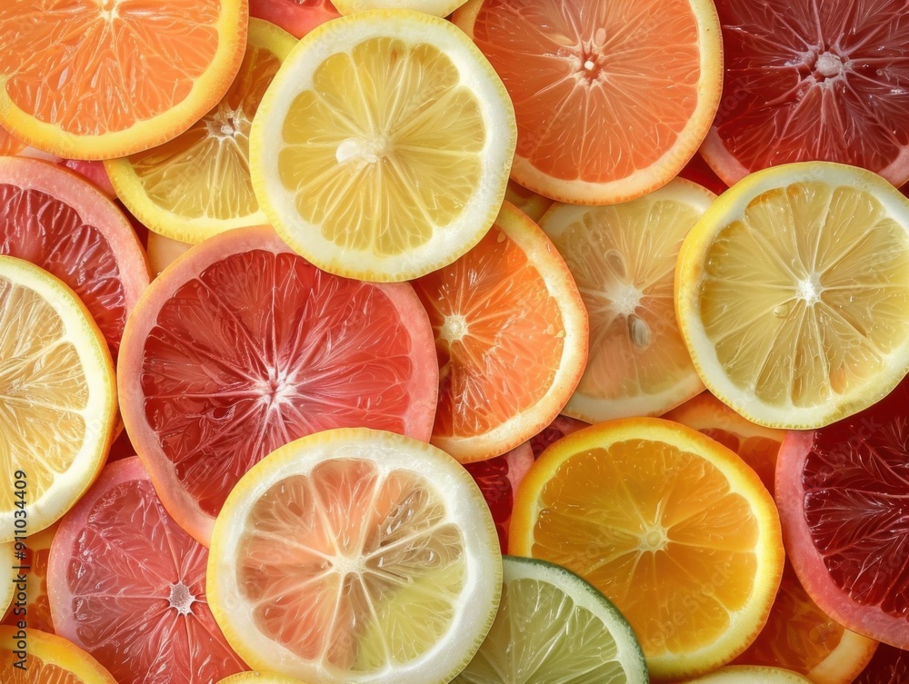 Poster citrus slices arranged in a pattern top view