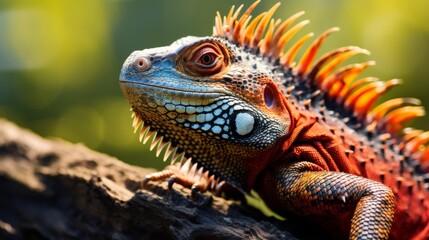 Lizard basking sun closeup view