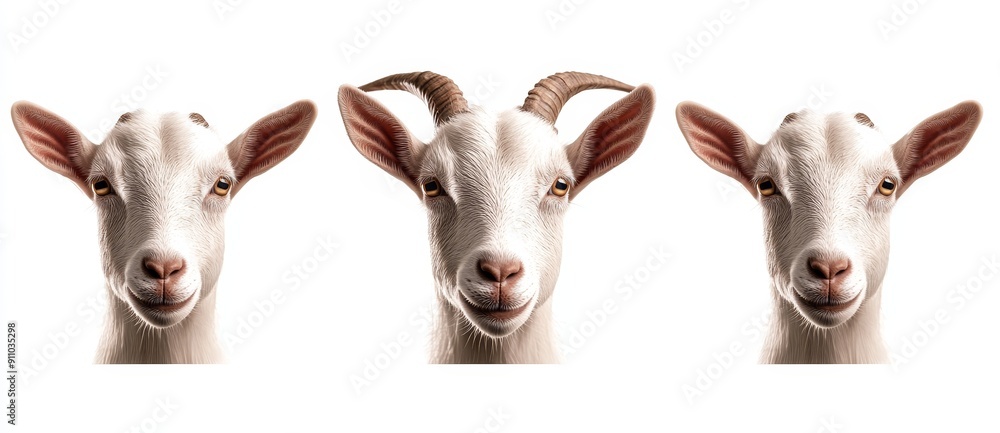 Wall mural white horned goat collection (portrait, standing), animal bundle isolated on transparent