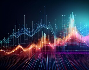 Stock market chart lines, financial graph on technology abstract background