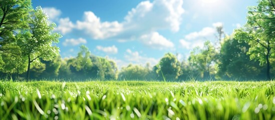 Scenic spring and summer nature backdrop with blurred grass, suitable for web banners or wallpapers featuring an expansive view with copy space image.