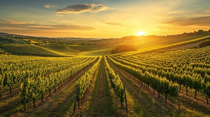 Sunset Splendor: Panoramic Vineyard View at Golden Hour