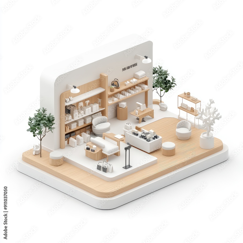 Aufkleber futuristic isometric modern store interior with sleek design in 32k resolution on white background -
