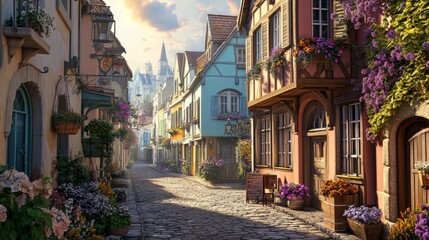 Charming Cobblestone Street in a European Town - Historic Architecture and Quaint Charm