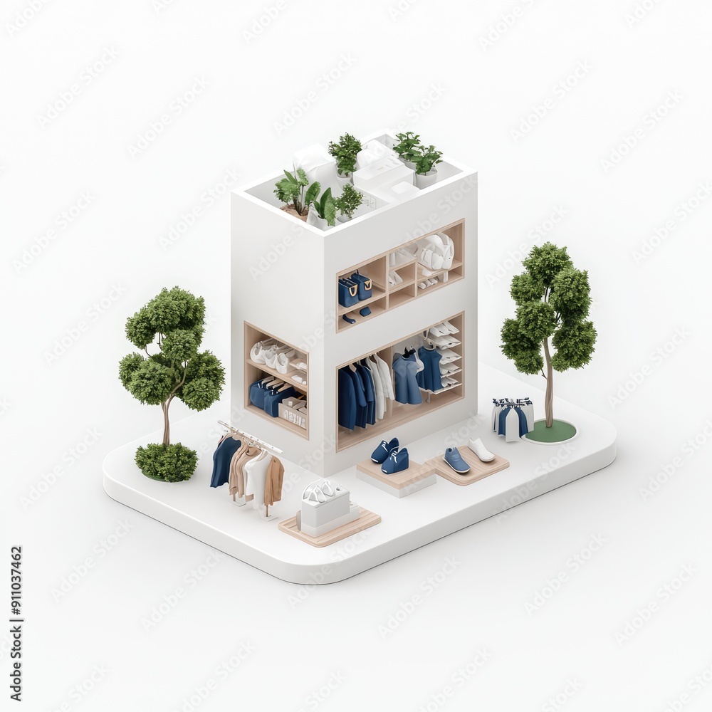 Aufkleber modern isometric store interior with minimalistic fixtures and open layout in 32k resolution, genera