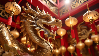 Fototapeta premium Happy Chinese New Year Background with Dragon Design