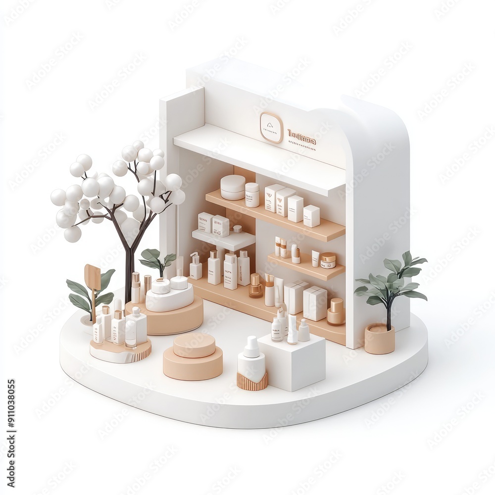 Aufkleber futuristic isometric 3d rendering of a clean, minimalist store interior with open design architectur