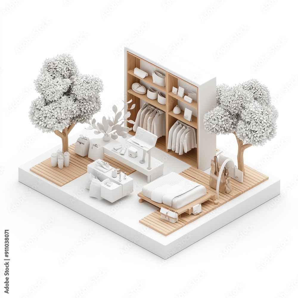 Poster modern isometric 3d view of sleek minimalist store interior design with contemporary touch in high r