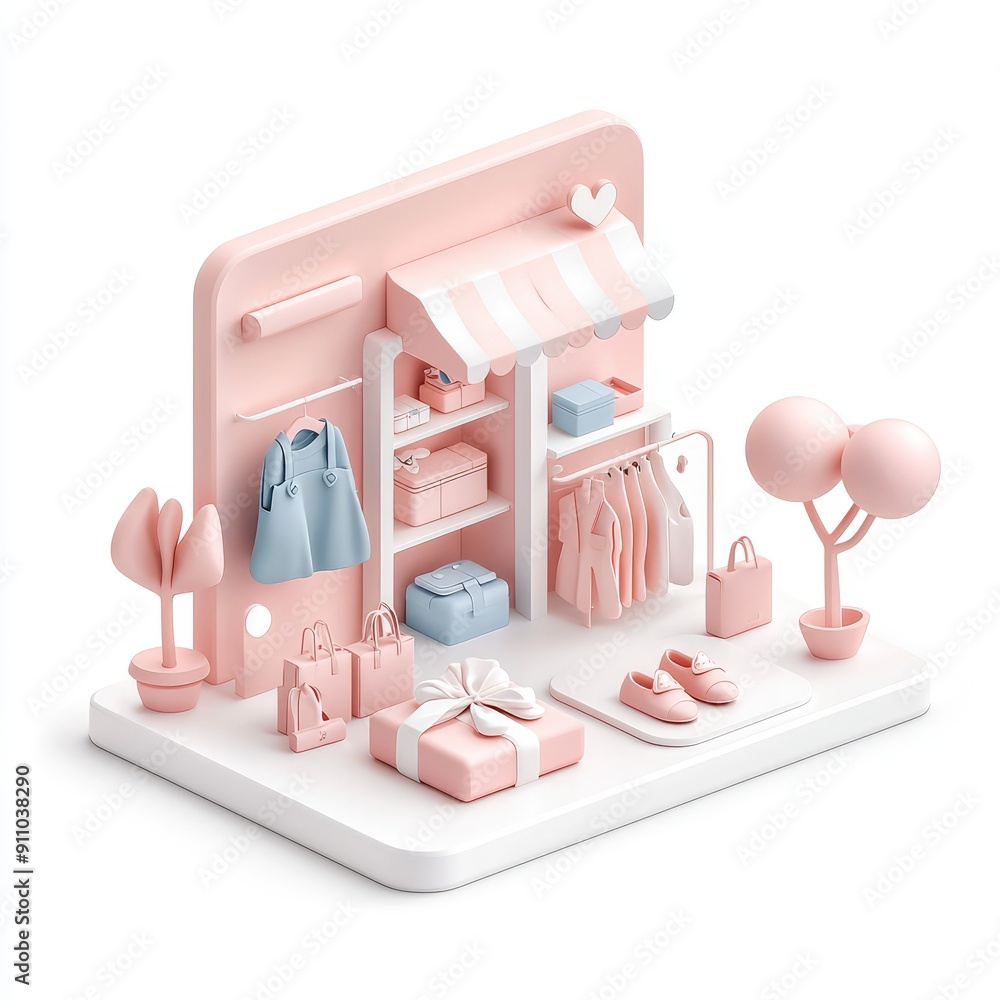 Aufkleber modern geometric store interior in 3d isometric design with minimalist architecture on white backgro