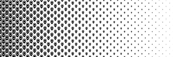 horizontal black halftone of map and location pointer icon design for pattern and background.