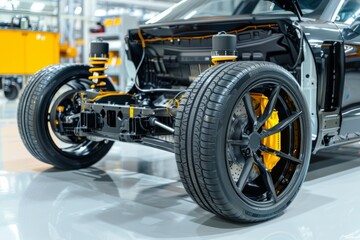 Fototapeta premium Close-up of electric vehicle battery pack on the mass production assembly line.