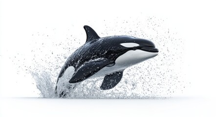 Obraz premium Water splashing around in an isolated orca whale jumping out of the ocean
