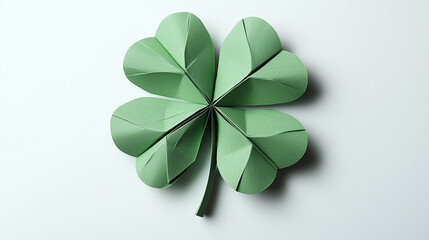 four leaf clover isolated, folded paper, green paper