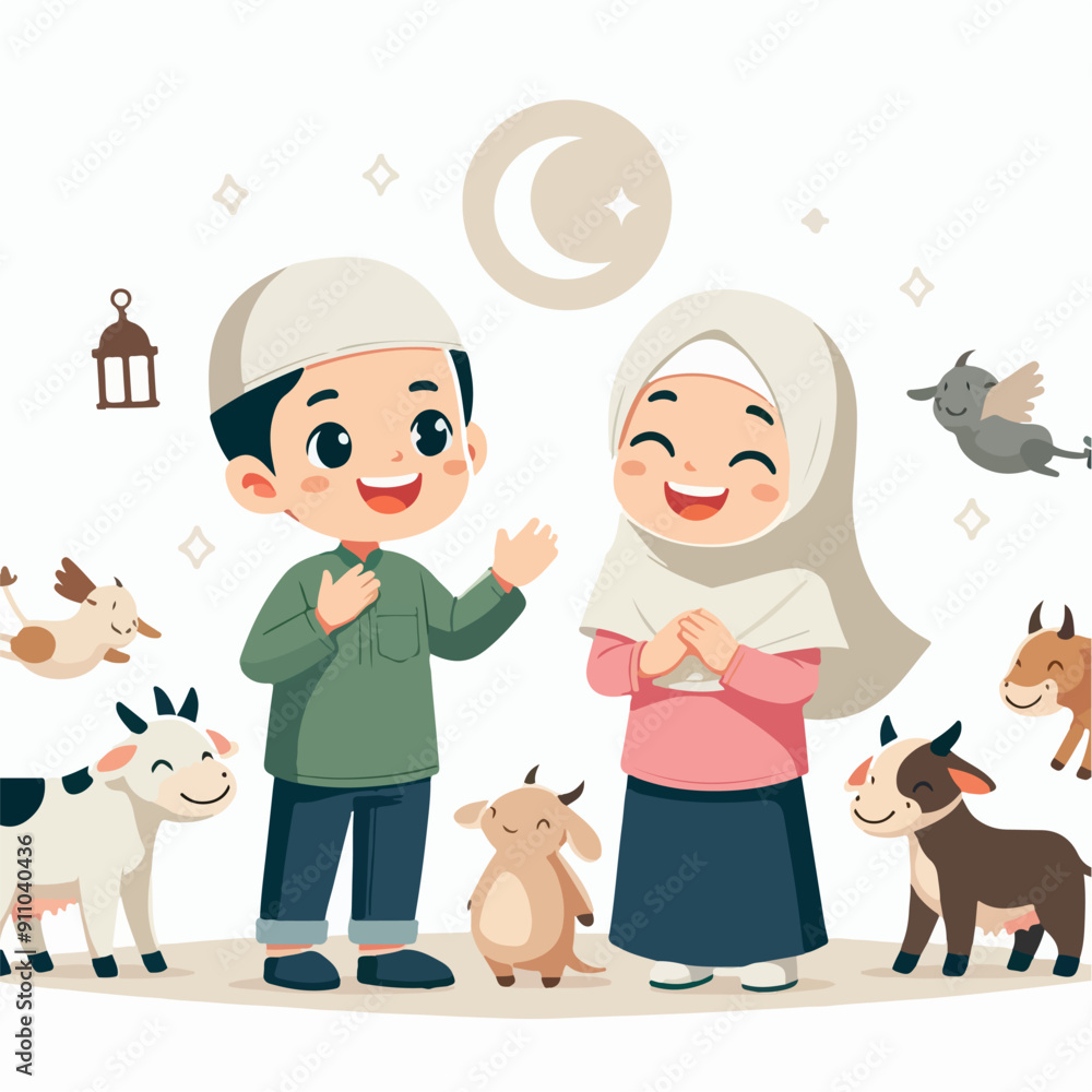 Wall mural islamic design illustration concept for happy eid al adha or sacrifice celebration event