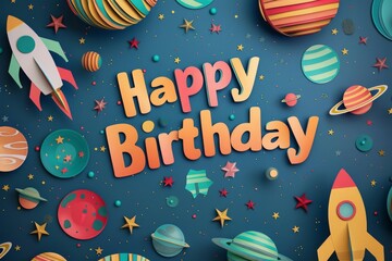 Happy Birthday in a Space-Themed Design
