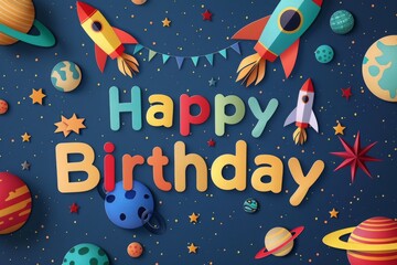 Happy Birthday Space Theme Greeting Card