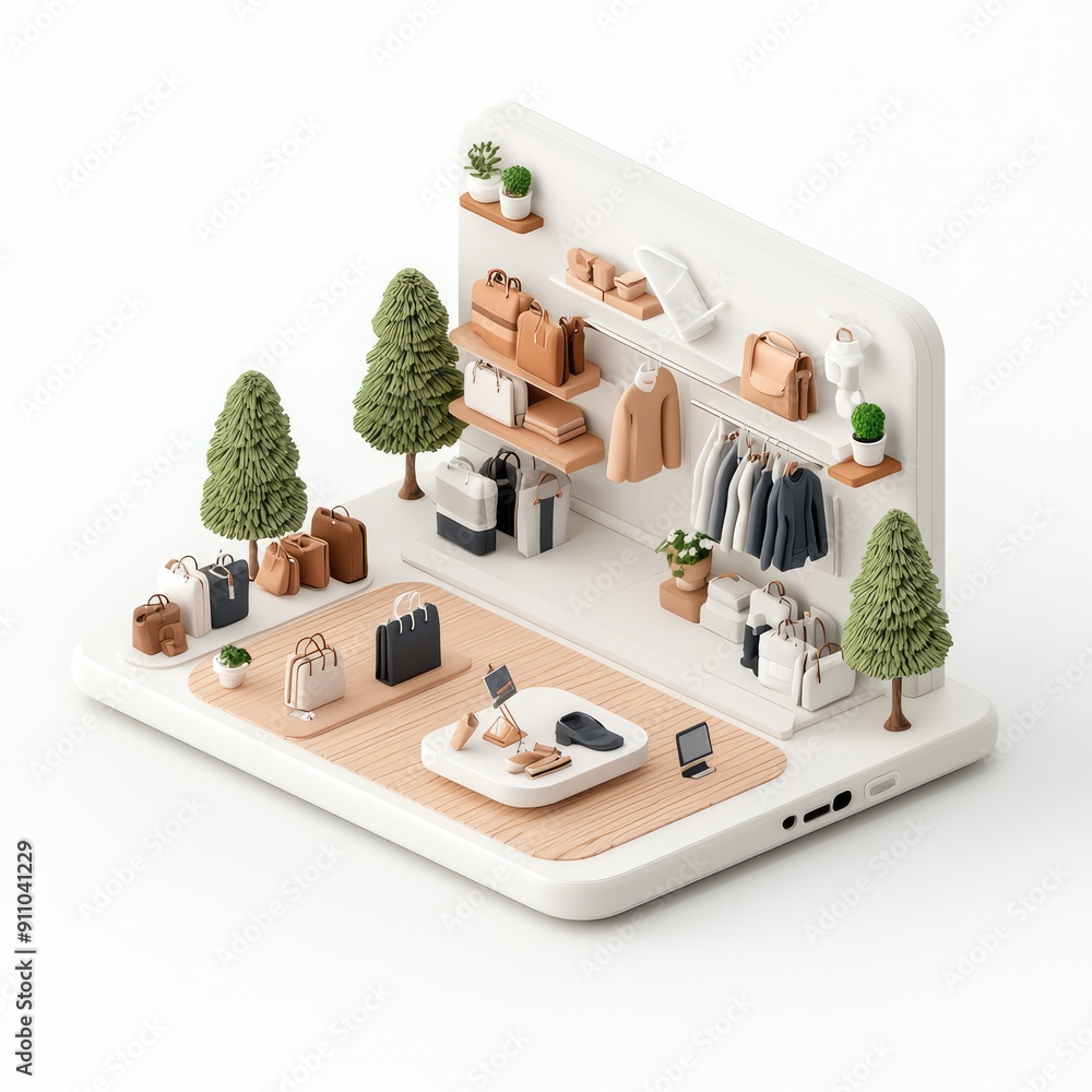 Aufkleber clean and contemporary 3d isometric minimalist store interior with open layout and sharp design, gen