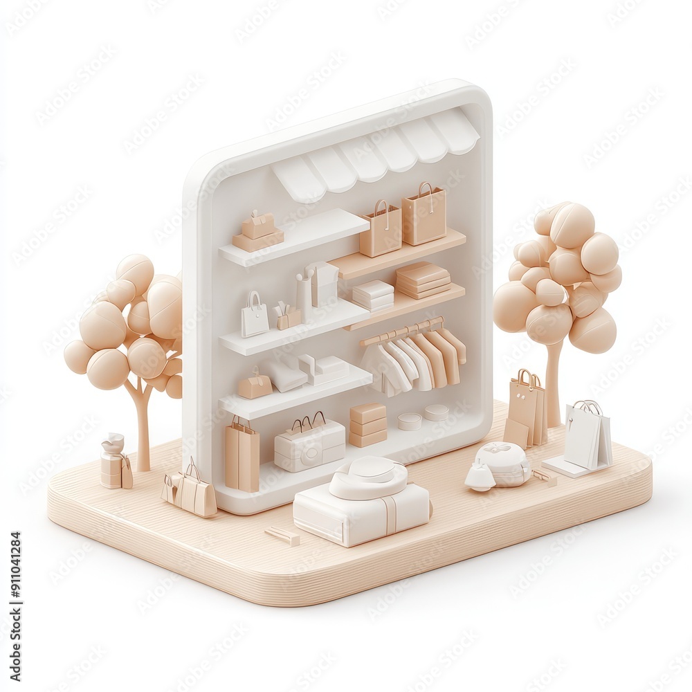 Aufkleber modern minimalist store interior in 3d isometric design with sleek architecture and sharp details on