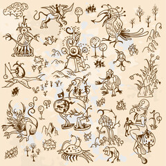 Surreal Hieronymus Bosch-Inspired Vector Illustrations, Map Builder Line Art 