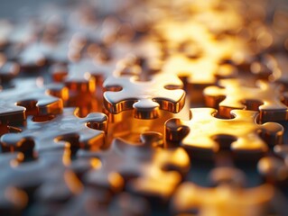 Fototapeta premium Unity in working as a team represented with connected puzzle pieces. It shows collaboration and joint effort.