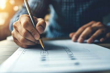 Hand marking off tasks on a digital checklist, symbolizing effective task management and completion High-resolution, detailed textures, crisp focus