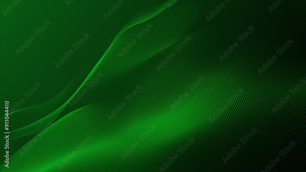 Poster green color hi-tech particles slowly moving in cyberspace forming futuristic wave pattern abstract t