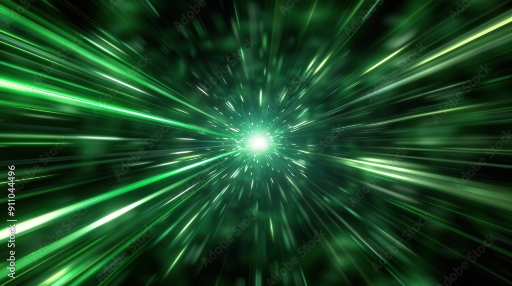 Poster green light effect to simulate high speed when zooming in to the center.