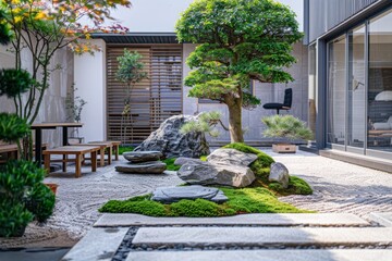 Obraz premium Zen Garden with Stone and Green Plants
