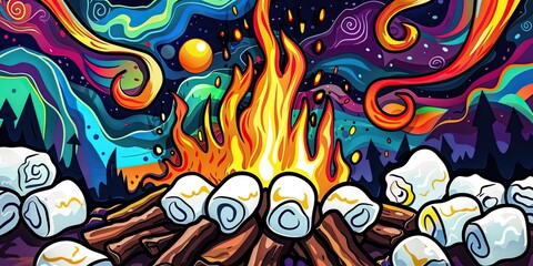 Toasting Marshmallows Over a Vibrant Fire