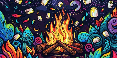Toasting Marshmallows Over a Vibrant Fire
