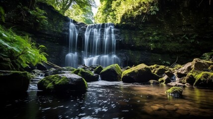Waterfall seen from below in low angle view