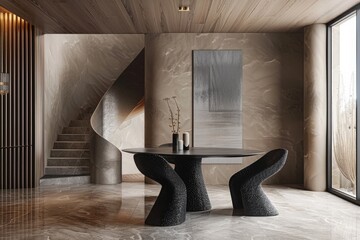 Modern Interior Design with a Sleek Dining Table and Sculptural Chairs