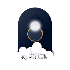 vector illustration of Happy Karwa Chauth festival card with gold style Background.