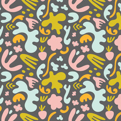 Abstract organic seamless pattern. Trendy contemporary nature floral shapes. Vintage design for card, background, cover. Vector illustration.